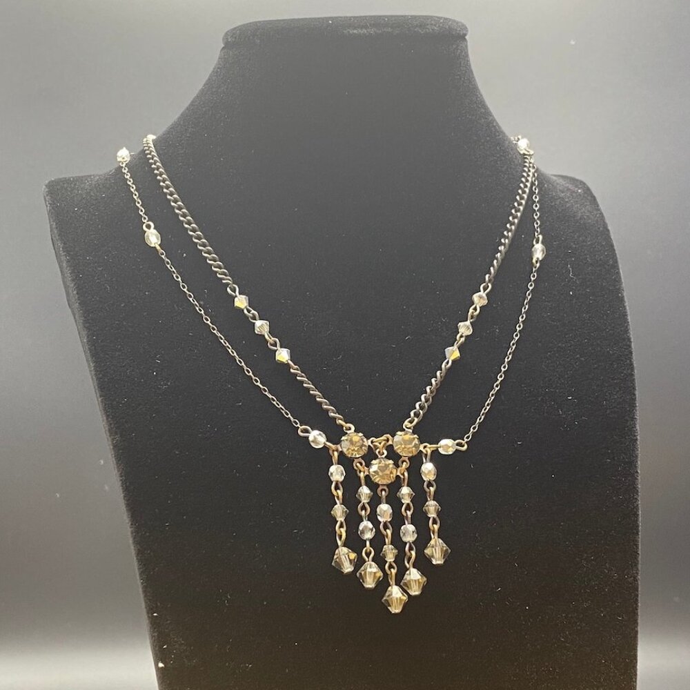 1990s Erickson Beamon 2-Strand Smokey Crystal Waterfall Necklace — EUC